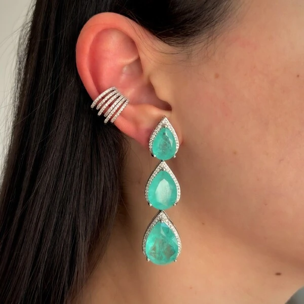 Brinco Malibu esmeralda colombiana fusion ródio branco