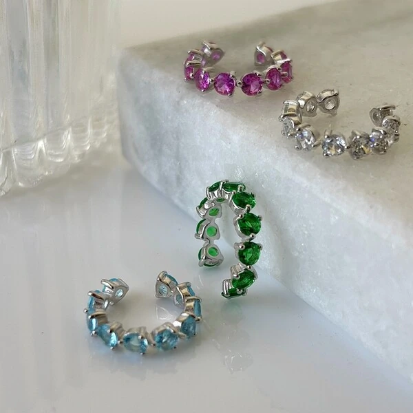 Piercing fake Sofia zircônia turmalina pink prata 925