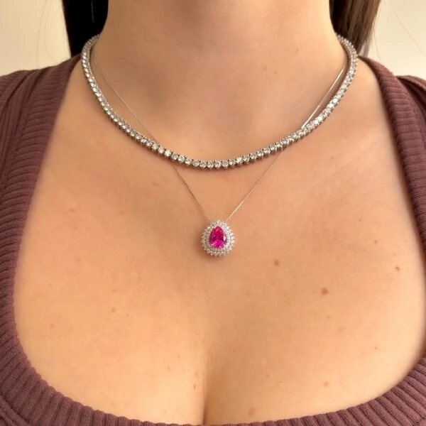 Colar gota Holly zircônia turmalina pink prata 925