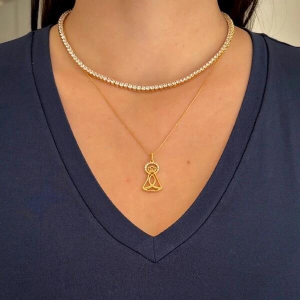 Colar Nossa Senhora Aparecida cravejado ouro