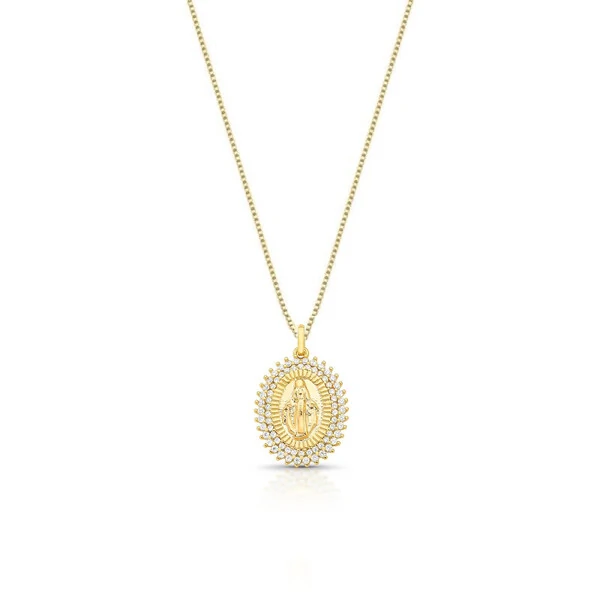 Colar Nossa Senhora das Graças cravejado ouro