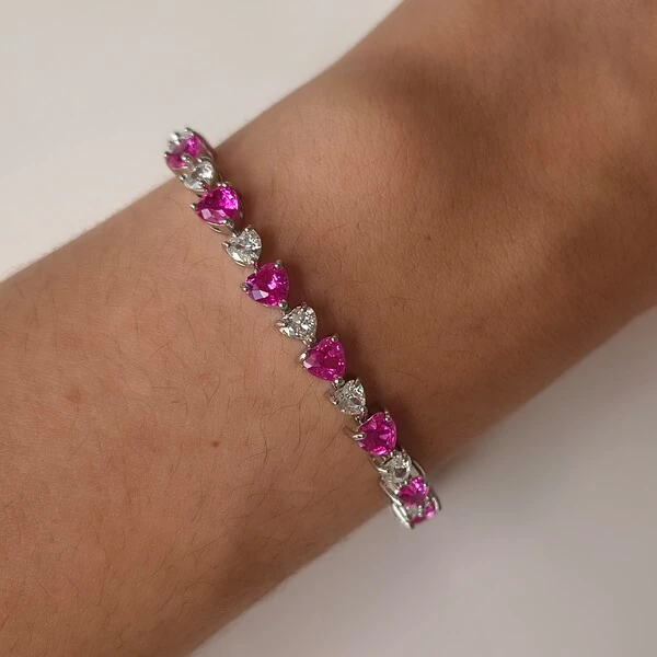 Pulseira riviera Love zircônias turmalina pink ródio branco