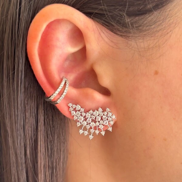 Brinco ear cuff Explosion zircônias brancas ródio branco