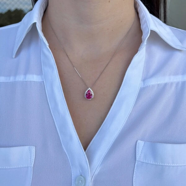 Colar gota Betina zircônias turmalina pink prata 925