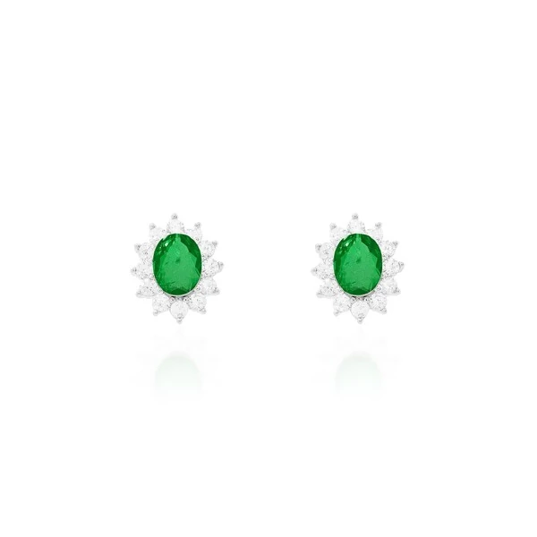 Brinco Carol oval esmeralda fusion ródio branco