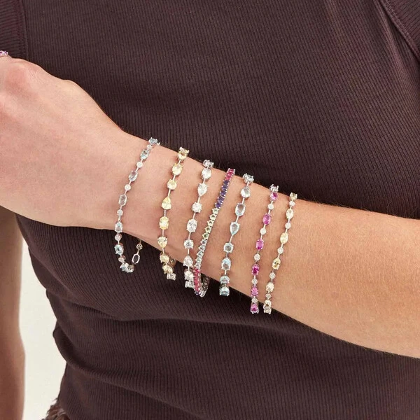 Pulseira riviera Anna zircônias turmalina pink ródio branco