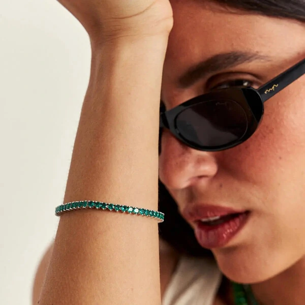 Pulseira classic riviera zircônias esmeralda ródio branco