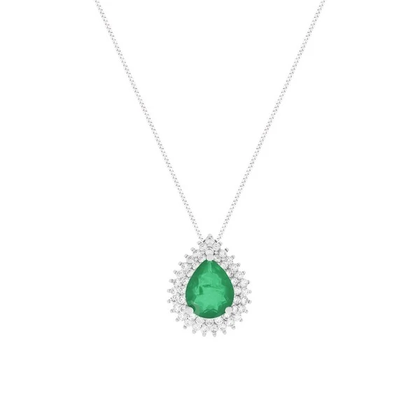 Colar gota Lauren esmeralda fusion ródio branco