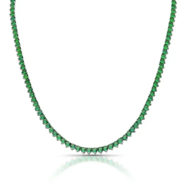 Colar riviera zircônias esmeralda ródio branco (46cm)