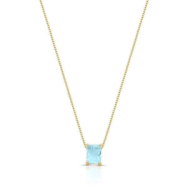 Colar Focus retângulo zircônia água marinha ouro
