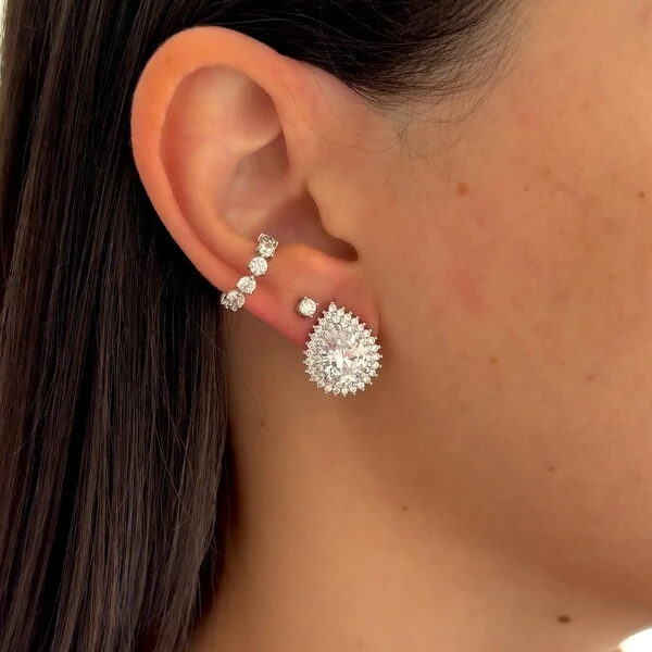 Brinco gota Lauren zircônia branca ródio branco