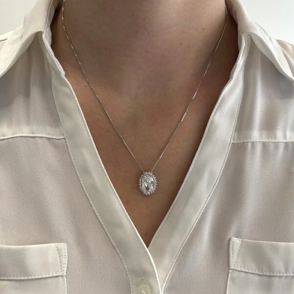 Colar oval Brenda zircônia branca ródio branco