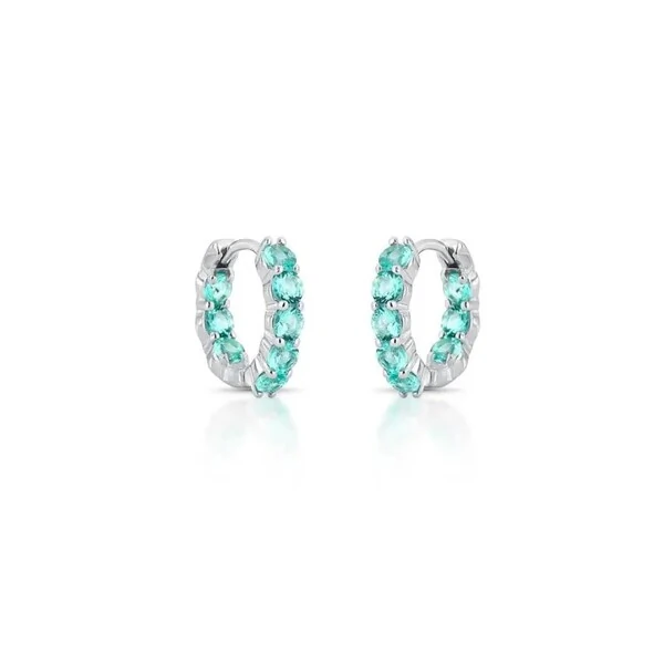 Brinco argola Nina zircônias esmeralda colombiana ródio branco