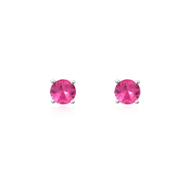 Brinco redondo zircônia turmalina pink prata 925 (4mm)