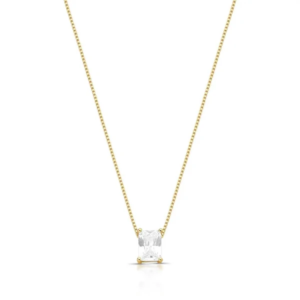 Colar Focus retângulo zircônia branca ouro