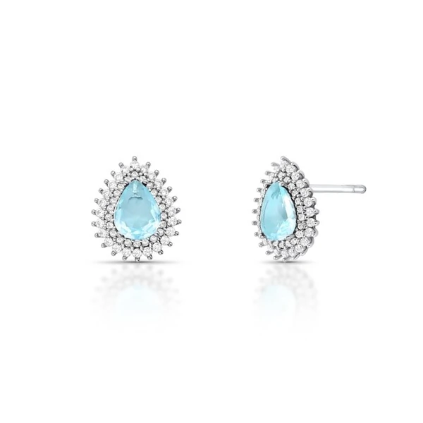 Brinco gota Donata zircônia água marinha ródio branco