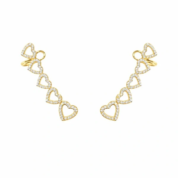 Brinco ear cuff hearts cravejado ouro