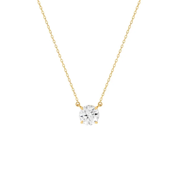 Colar ponto de luz Moissanite 1.0ct prata 925 banho ouro (6.5mm)