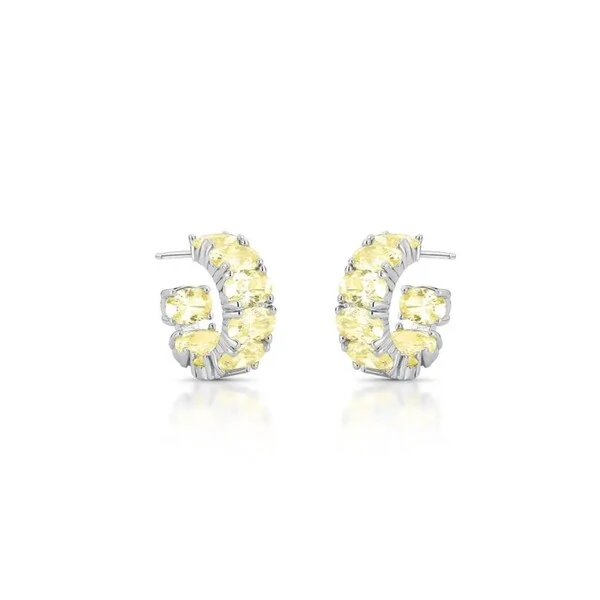 Brinco meia argola Kim zircônias fancy yellow ródio branco