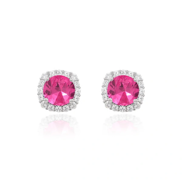 Brinco Lella zircônia turmalina pink prata 925