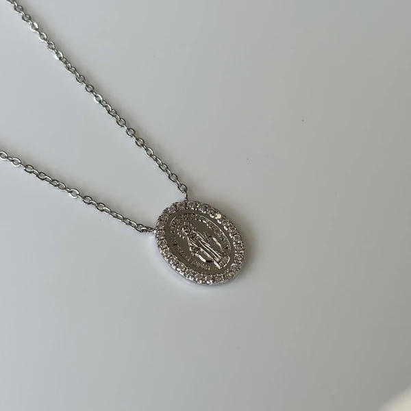 Colar medalha Nossa Senhora das Graças ródio branco