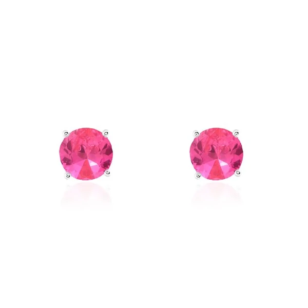 Brinco redondo zircônia turmalina pink ródio branco (10mm)