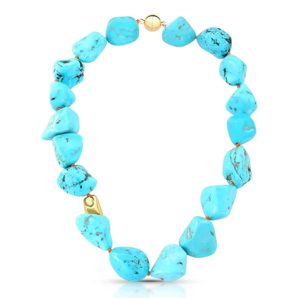Colar howlita turquesa fecho imã ouro