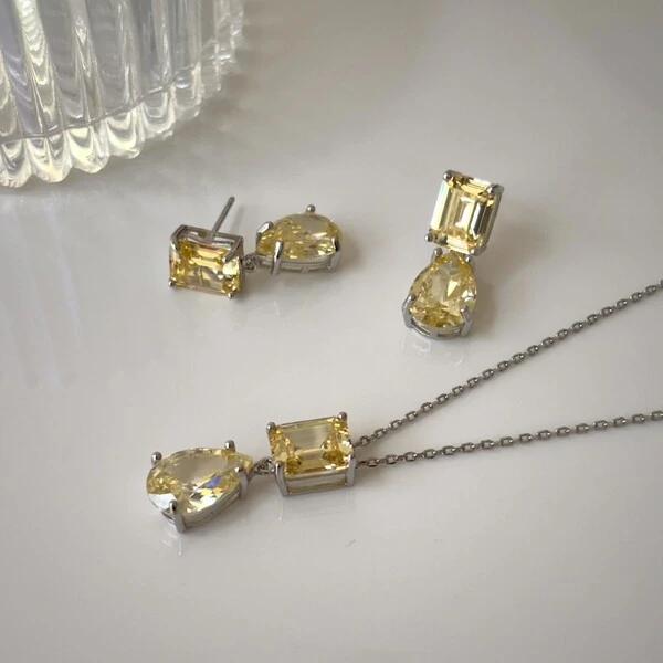 Colar Aurora zircônias fancy yellow ródio branco