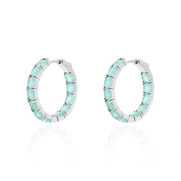 Brinco argola Maeva esmeralda colombiana fusion ródio branco