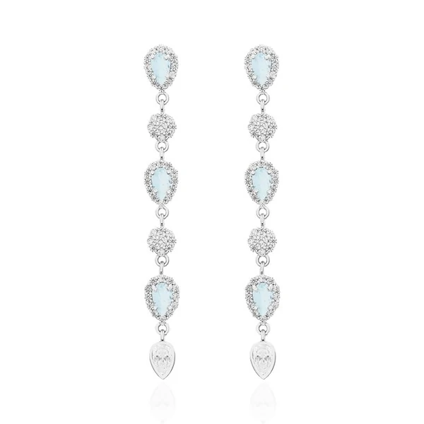 Brinco Dinah gotas zircônia água marinha ródio branco