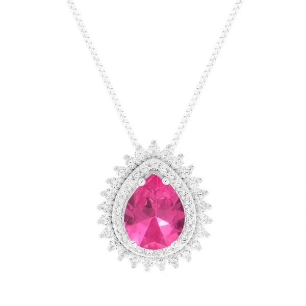 Colar gota Holly zircônia turmalina pink prata 925