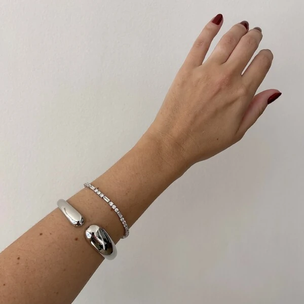 Pulseira riviera Patrícia zircônias brancas ródio branco