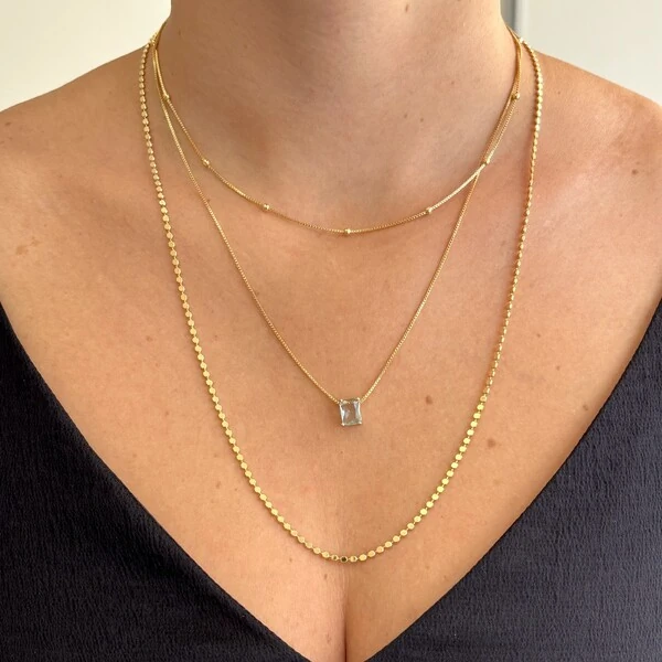 Colar Focus retângulo zircônia água marinha ouro