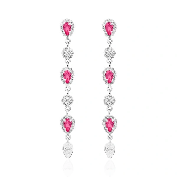 Brinco Dinah gotas zircônia turmalina pink ródio branco