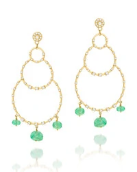Brinco Chandelier Ouro Amarelo 18K, Esmeraldas e Diamantes