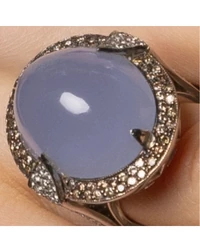 Anel Ouro Branco 18k Com Bts Incolores, Conhaque e Calcedonia