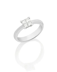 Anel Aliança Ouro 18k Com 4 Diamantes Princess Invisible