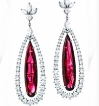 Brinco em Ouro Branco 18K com Brilhantes e Gota Rubilita