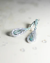 Brinco em Ouro Branco 18K com Brilhantes e Gota Turmalina Paraíba