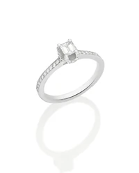 Anel Aliança Ouro 18k Com Diamante Central Corte Esmeralda e Brilhantes