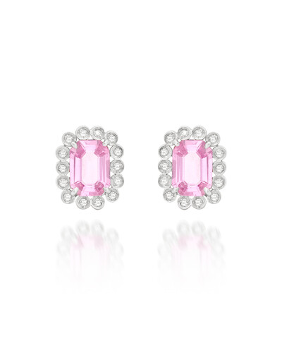 Foto Brinco Ouro 18K com Safira Rosa e Brilhantes ao Redor