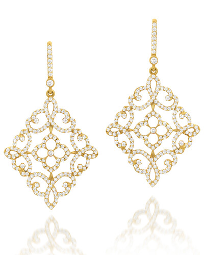 Foto Brinco Ouro Amarelo 18K Arabesco e Brilhantes