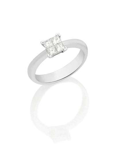 Foto Anel Aliança Ouro 18k Com 4 Diamantes Princess Invisible