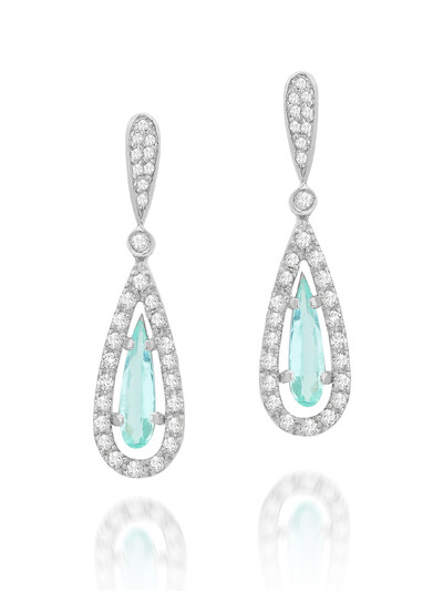 Foto Brinco em Ouro Branco 18K com Brilhantes e Gota Turmalina Paraíba