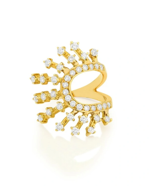 Anel Solar Ouro Amarelo 18k Com Diamantes