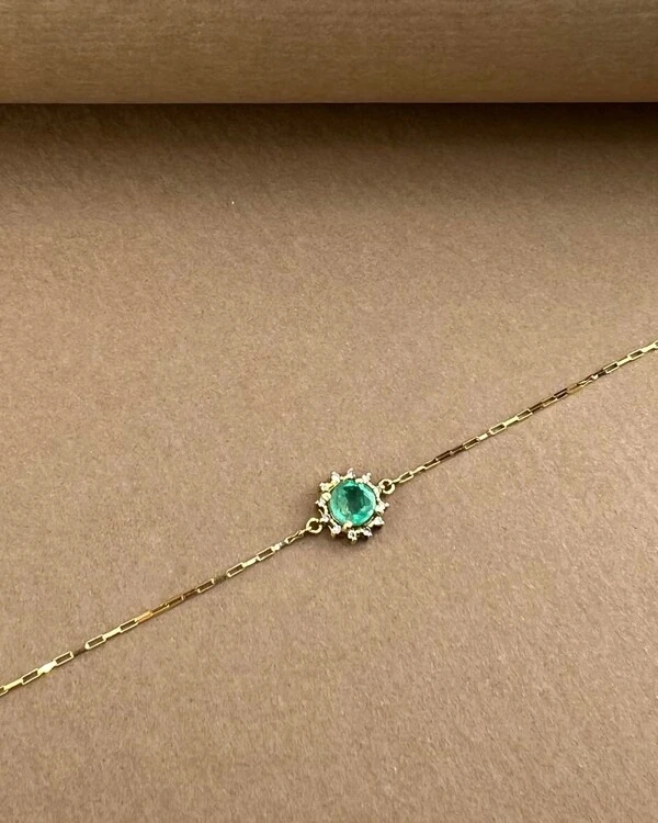Pulseira Ouro 18k com Esmeralda e Brilhantes