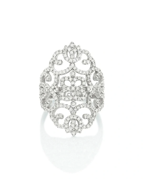 Anel Arabesco Ouro Branco 18k Com Diamantes