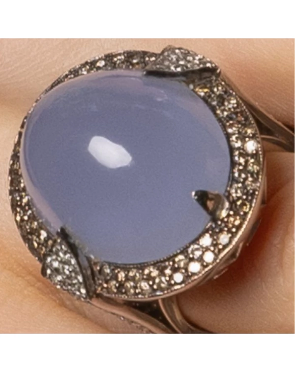 Anel Ouro Branco 18k Com Bts Incolores, Conhaque e Calcedonia