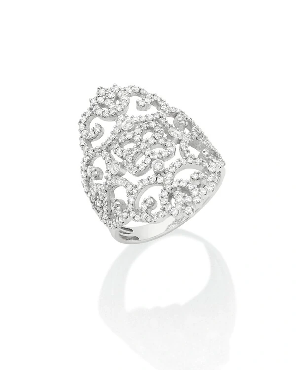 Anel Arabesco Ouro Branco 18k Com Diamantes