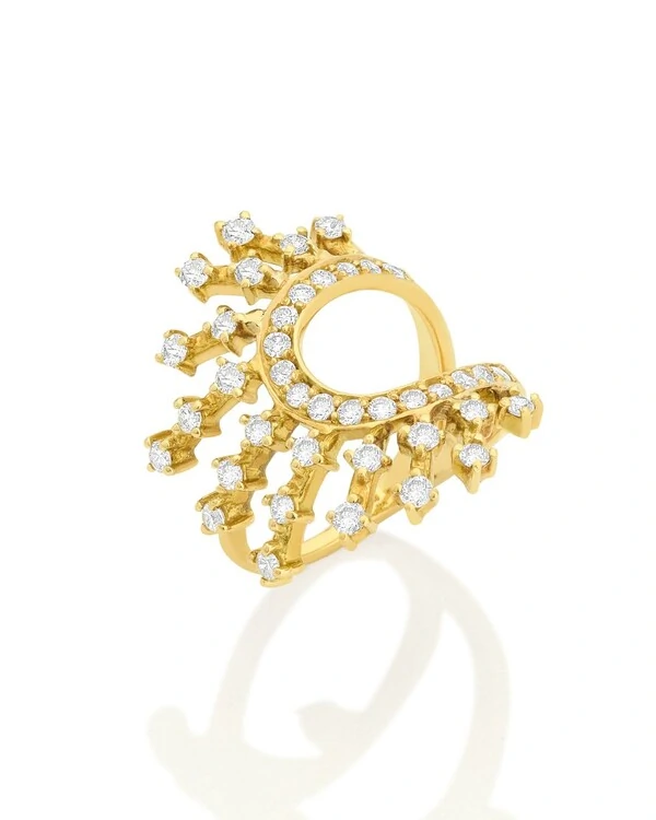 Anel Solar Ouro Amarelo 18k Com Diamantes